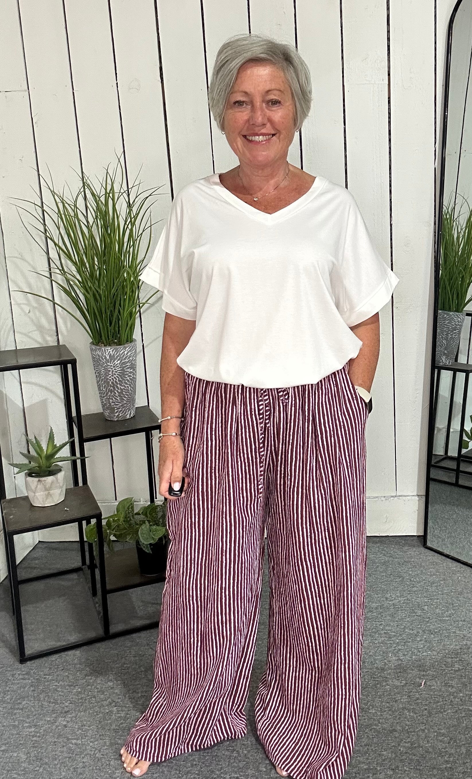Pinstripe Cotton Wide Leg Trousers