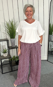 Pinstripe Cotton Wide Leg Trousers