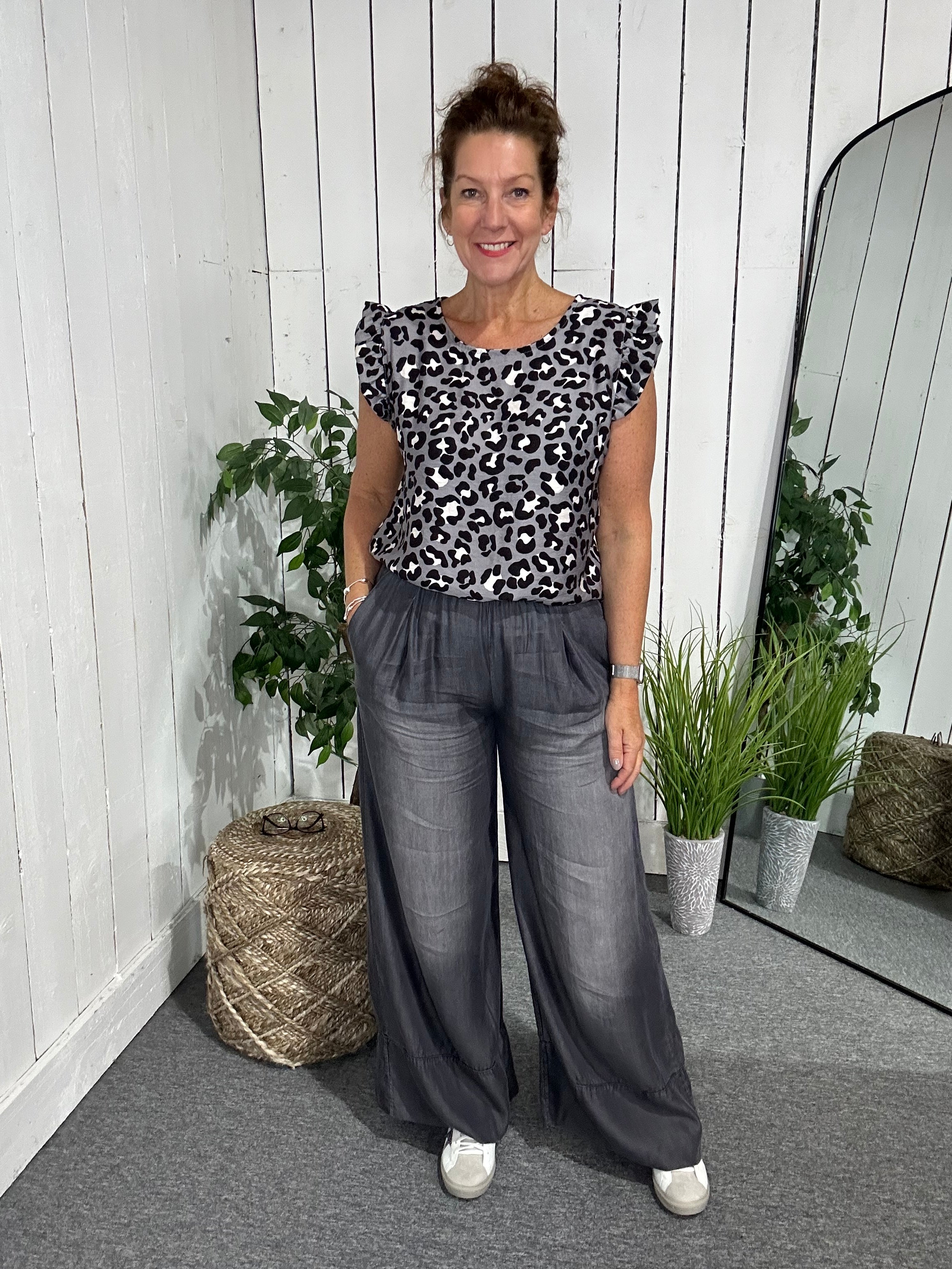 Washed Wide Leg Trousers