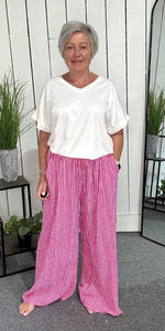 Pinstripe Cotton Wide Leg Trousers