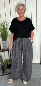 Pinstripe Cotton Wide Leg Trousers