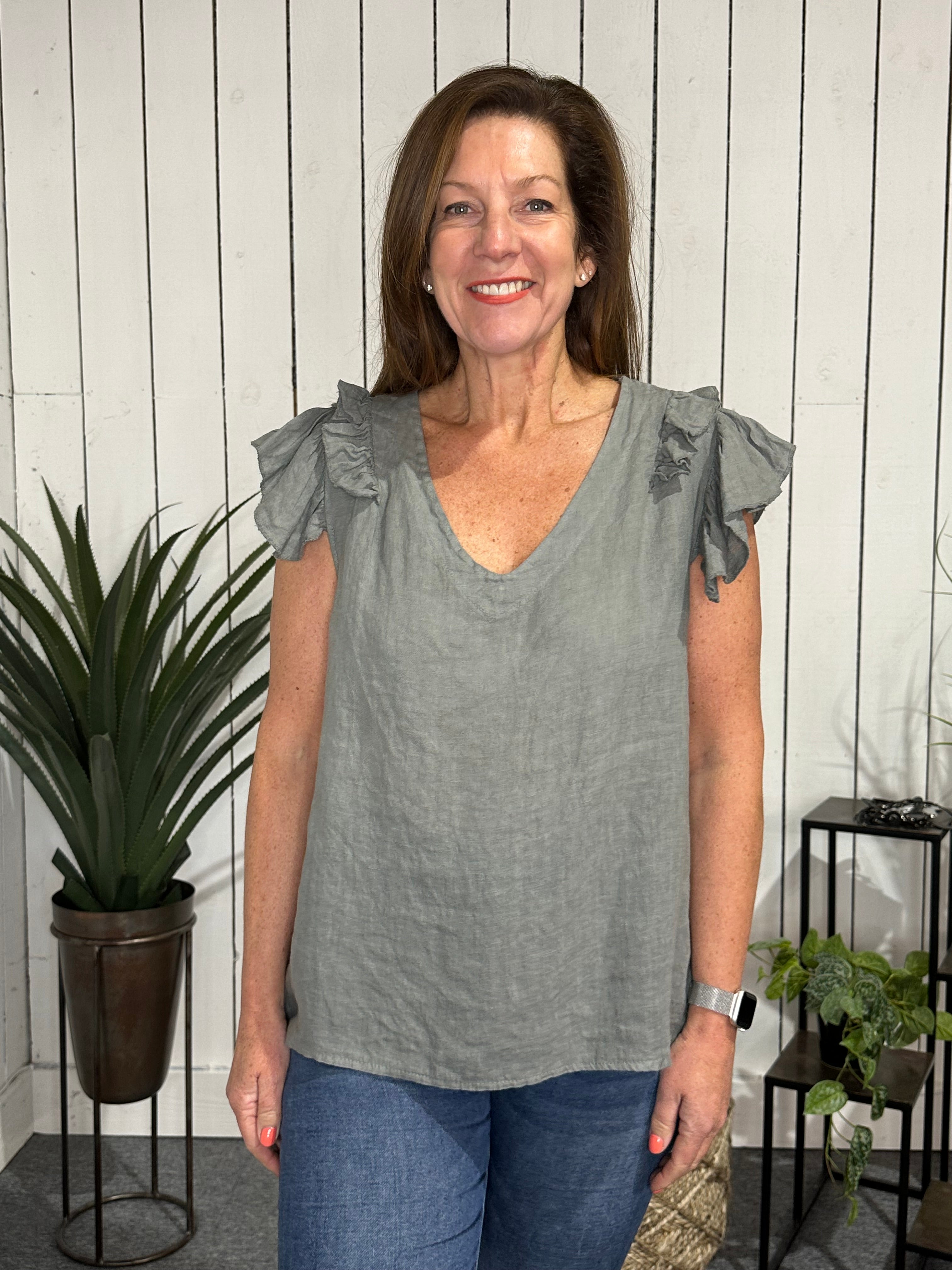 Linen Frill Sleeve Top