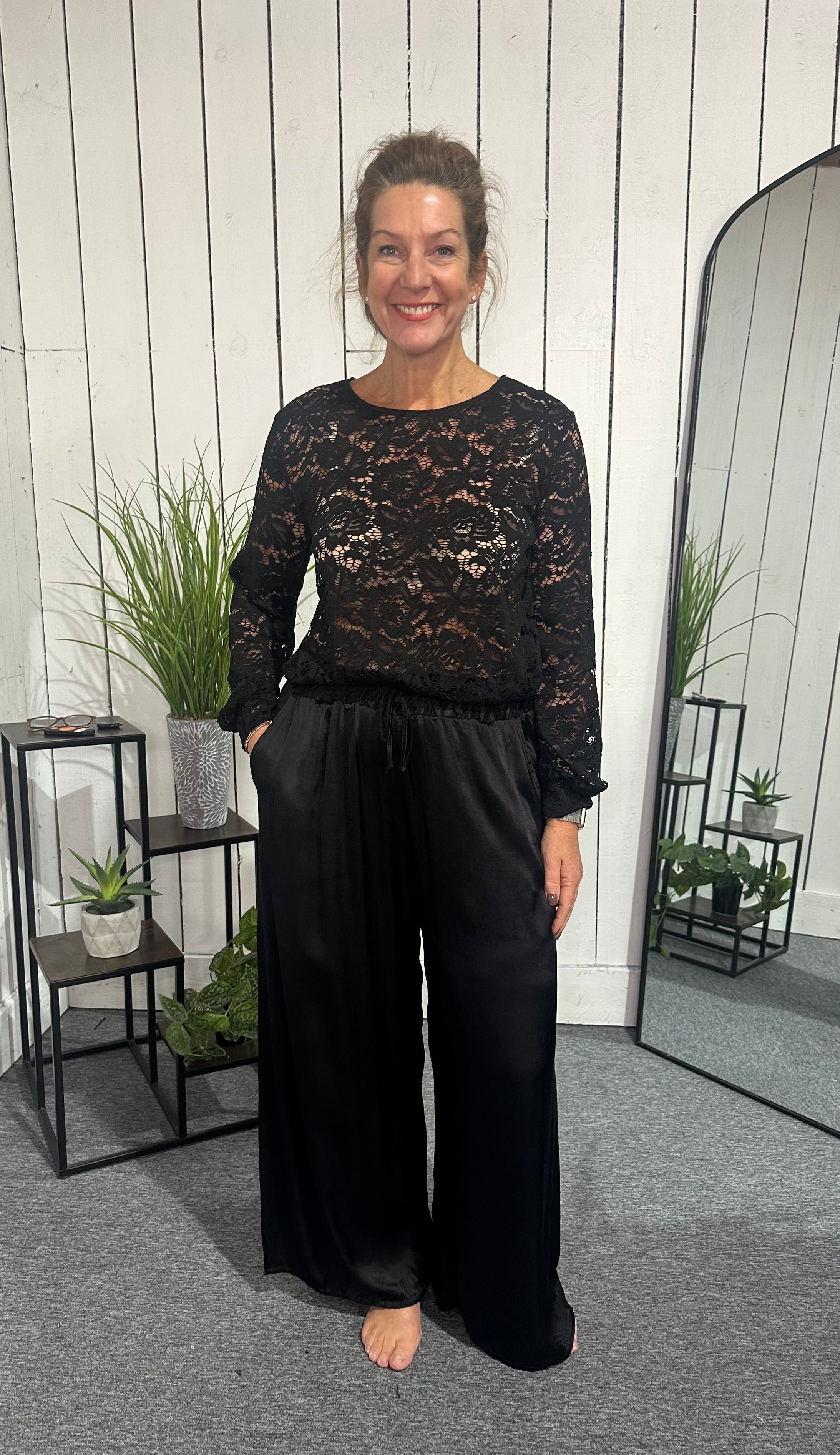 Wide Leg Satin Trousers