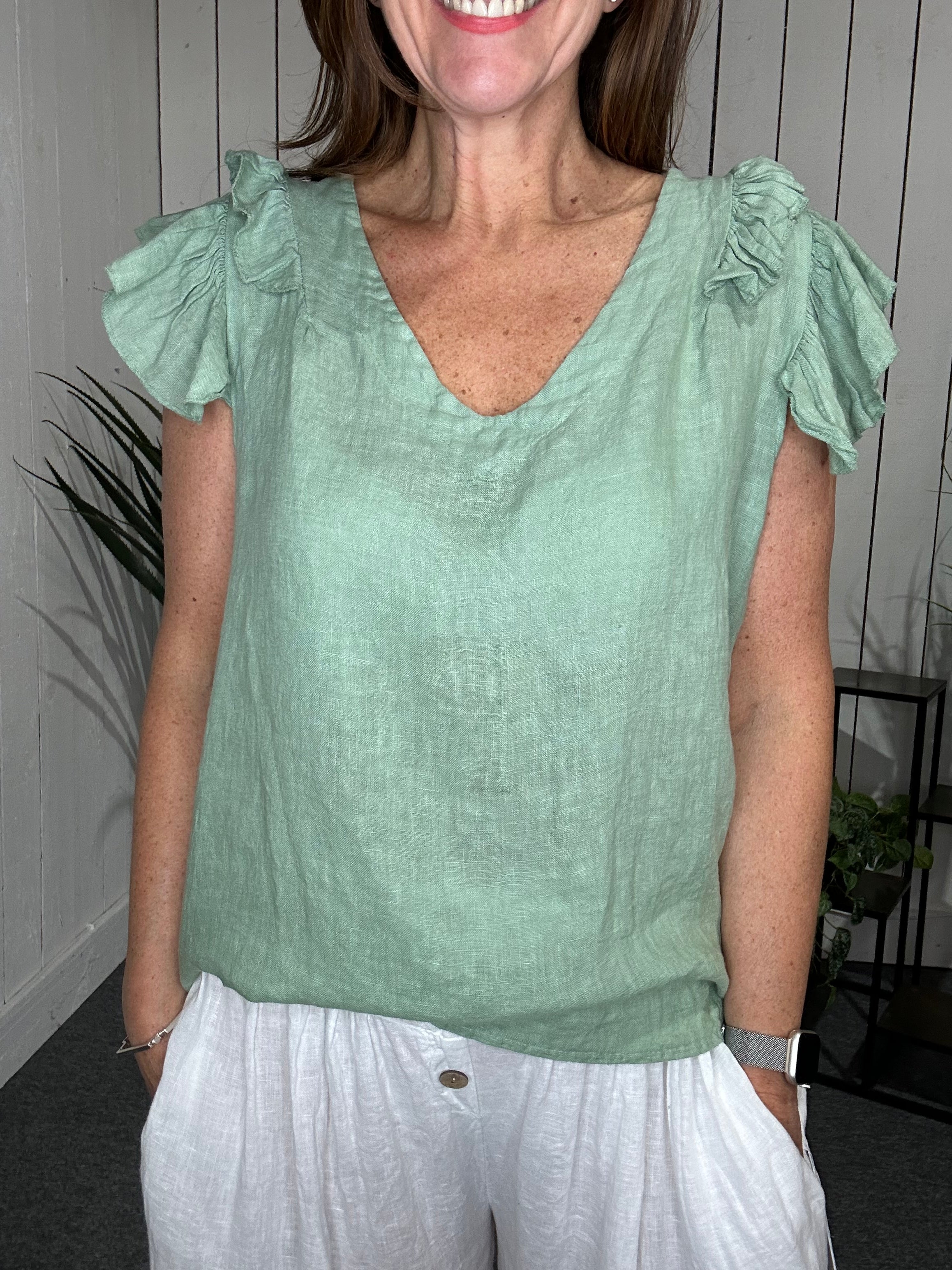 Linen Frill Sleeve Top