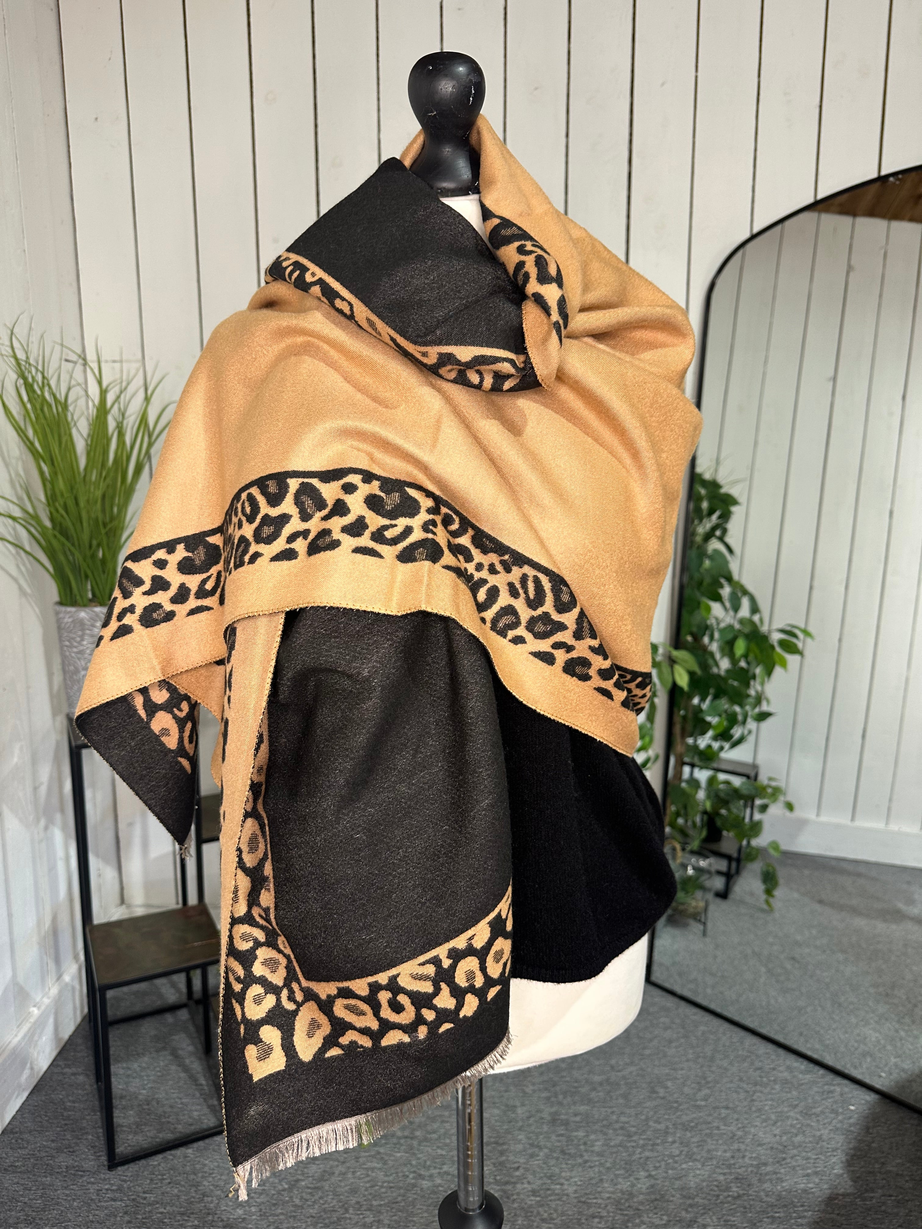 Leopard Trim Scarf