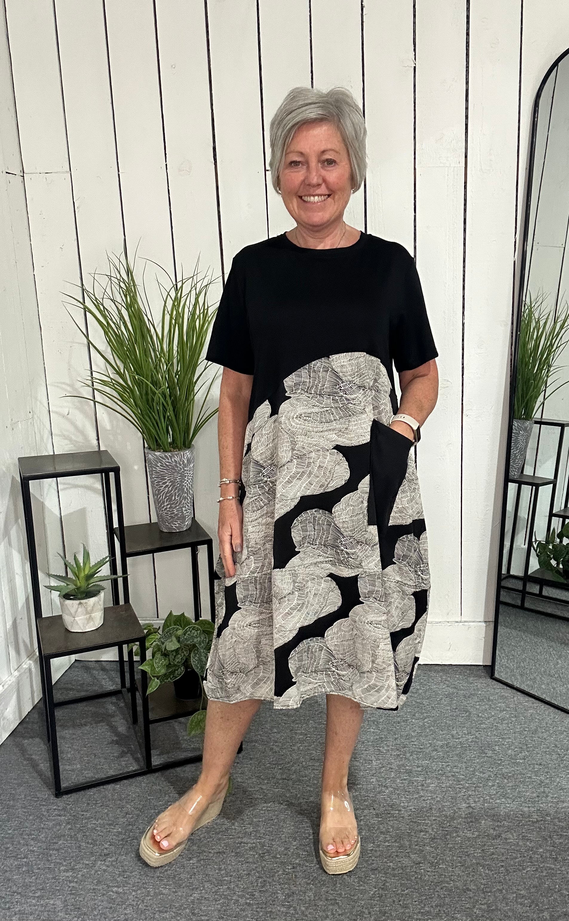 Mono Floral Midi Dress